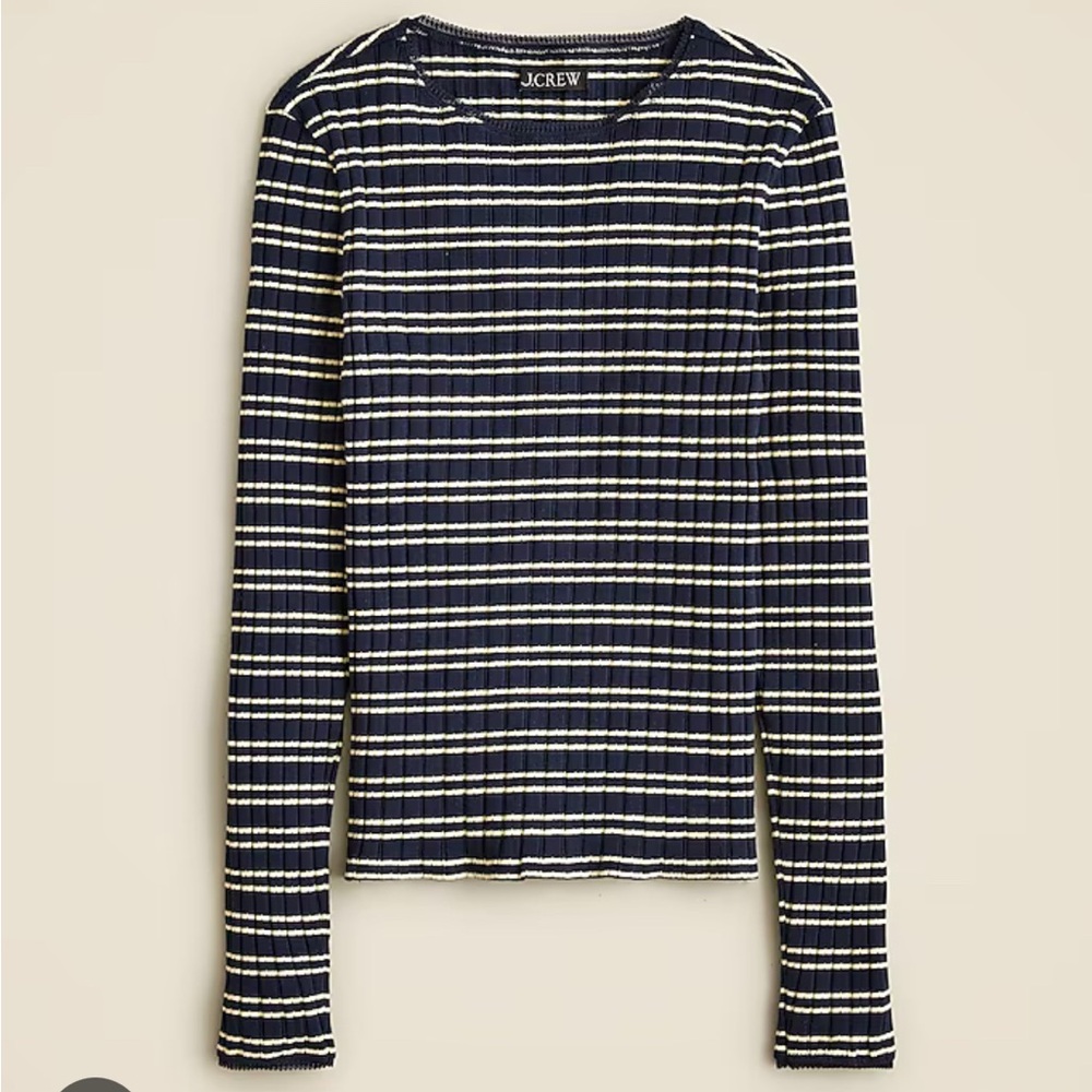 J Crew Pointelle striped Navy shirt- size M NWT